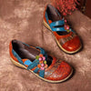 Vrouwen Vintage bloemen Splicing gekleurde platte sleehakken lederen schoenen