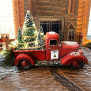 Kerstmis Rode Vrachtwagen Kerstboom Geleide Lichten Knipperende Kerstornamenten