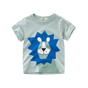Korte mouwen Cartoon Elephant Lion Pattern T-shirt van de zomerjongens