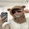 Winter Bear Hat Leuke Pluche Winddichte Warme Oorbescherming Masker Sjaal