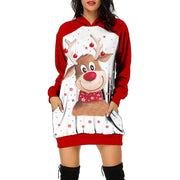 Kerstmis Print Heggen Middenlengte Vrouwen Over-de-knie Urban Casual Sweater Dress