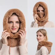 Gebreide Warme Fleece Beanies Hoeden Vrouwen Winter Hooded Sjaal Windproof Hat